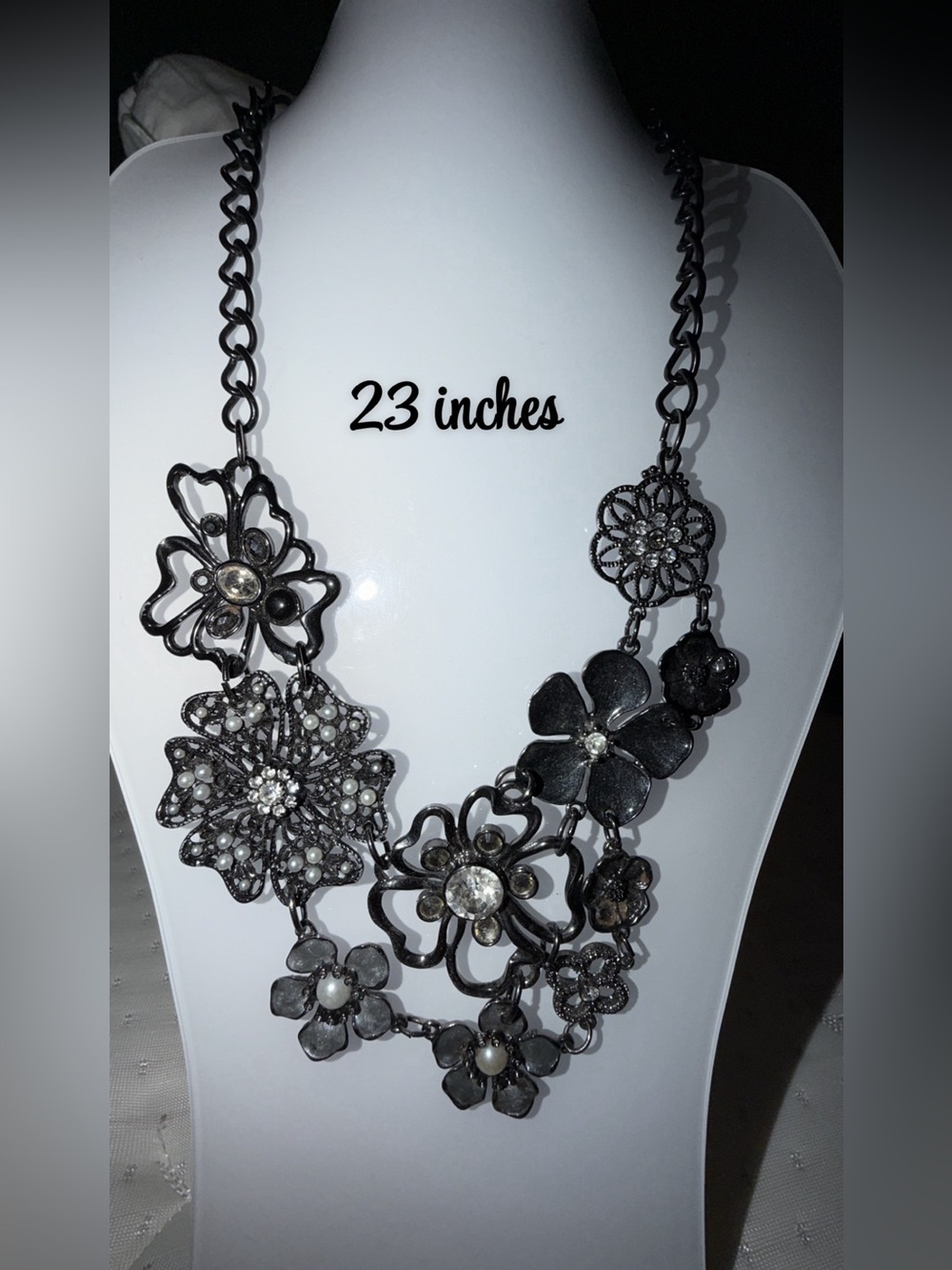 Express Floral Statement Necklace - Black and Silver